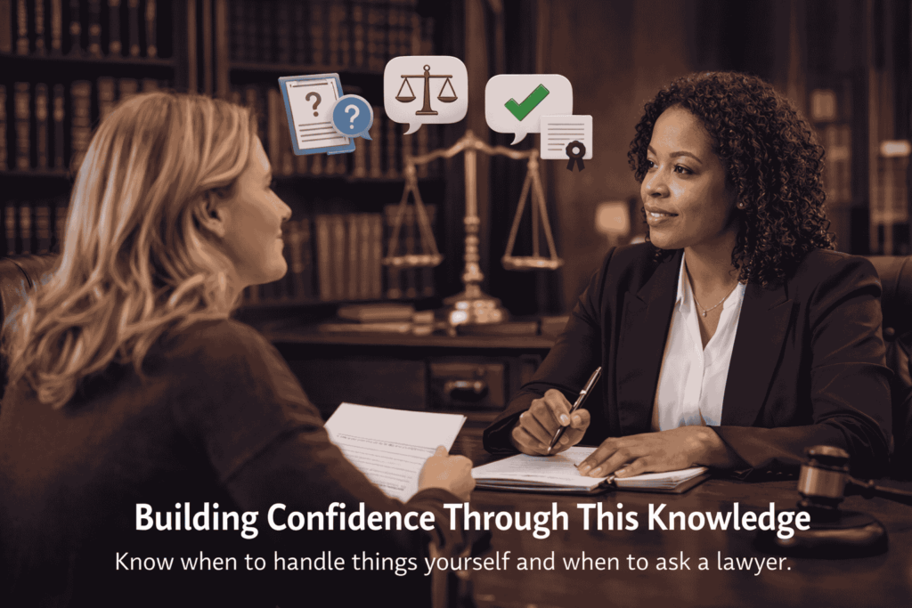 Understanding this distinction is not a technicality. It is one of the most practical things you can know before a legal problem arrives. When you know the difference between information and advice, you stop making decisions based on what worked for someone else in a different state with different facts. You start asking the right questions. You recognize when a situation genuinely needs a professional and when you can handle it yourself. Most people who successfully navigate legal situations are not legal experts. They are simply people who know enough to ask the right questions and get help at the right moment. That moment is always earlier than you think. Start with the right information, then take the right step. The first consultation is almost always free.